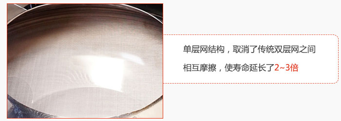 單層網(wǎng)結(jié)構(gòu)，取消了傳統(tǒng)雙層網(wǎng)之間相互摩擦，使壽命延長(zhǎng)了2~3倍