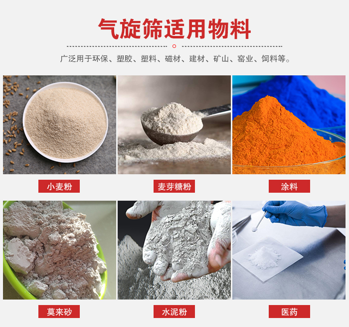 氣旋篩適用物料：小麥粉，麥芽糖粉，涂料，等粉狀物料。